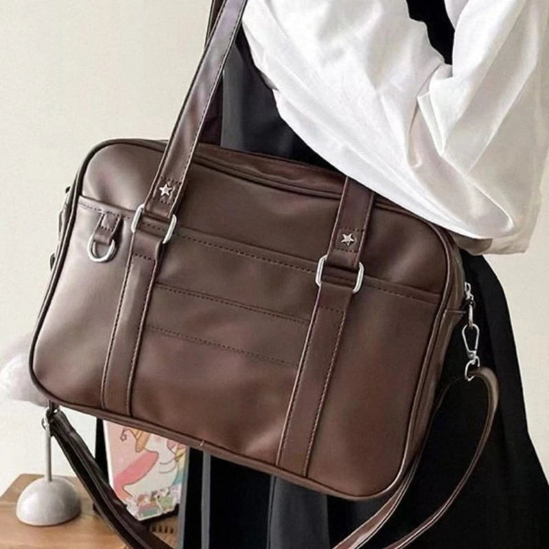 Japanese JK School Bag – Large Capacity PU Leather Shoulder Bag for Women