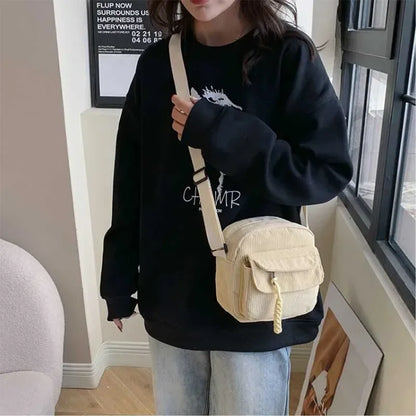Corduroy Crossbody Bag – Cute Strawberry Print Women's Shoulder Bag
