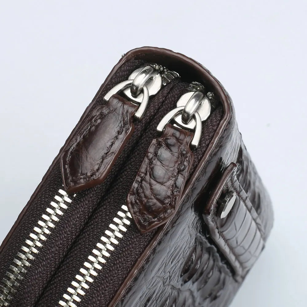 Crocodile Leather Men's Clutch – Double Zipper Business Handbag