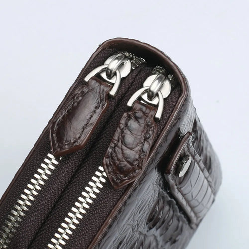 Crocodile Leather Men's Clutch – Double Zipper Business Handbag
