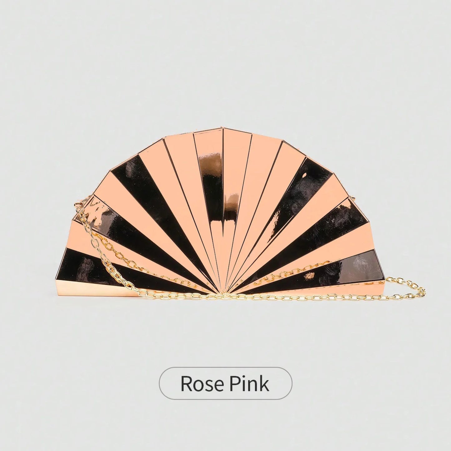 Fan-Shaped Metallic Clutch Bag with Chain Strap