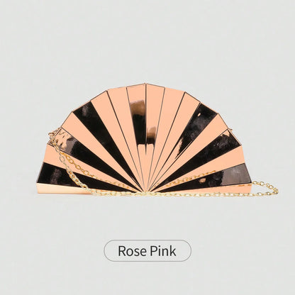 Fan-Shaped Metallic Clutch Bag with Chain Strap
