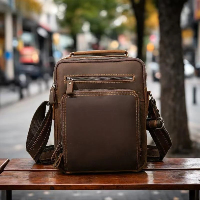 Genuine Leather Crossbody Messenger Bag – Vintage Men's Shoulder Bag