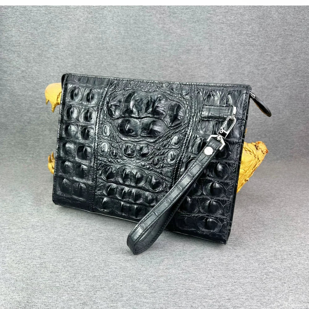 Crocodile Back Leather Wrist Clutch for Men – Large Black