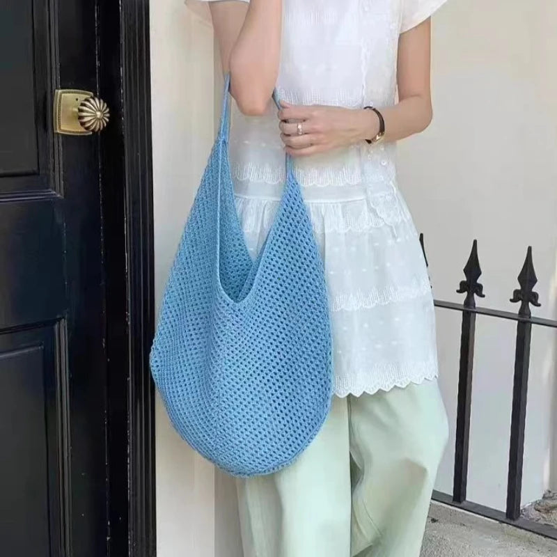 Women's Hollow Woven Crochet Tote Bag – Large Capacity Shoulder Handbag