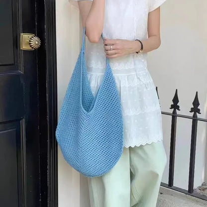 Women's Hollow Woven Crochet Tote Bag – Large Capacity Shoulder Handbag
