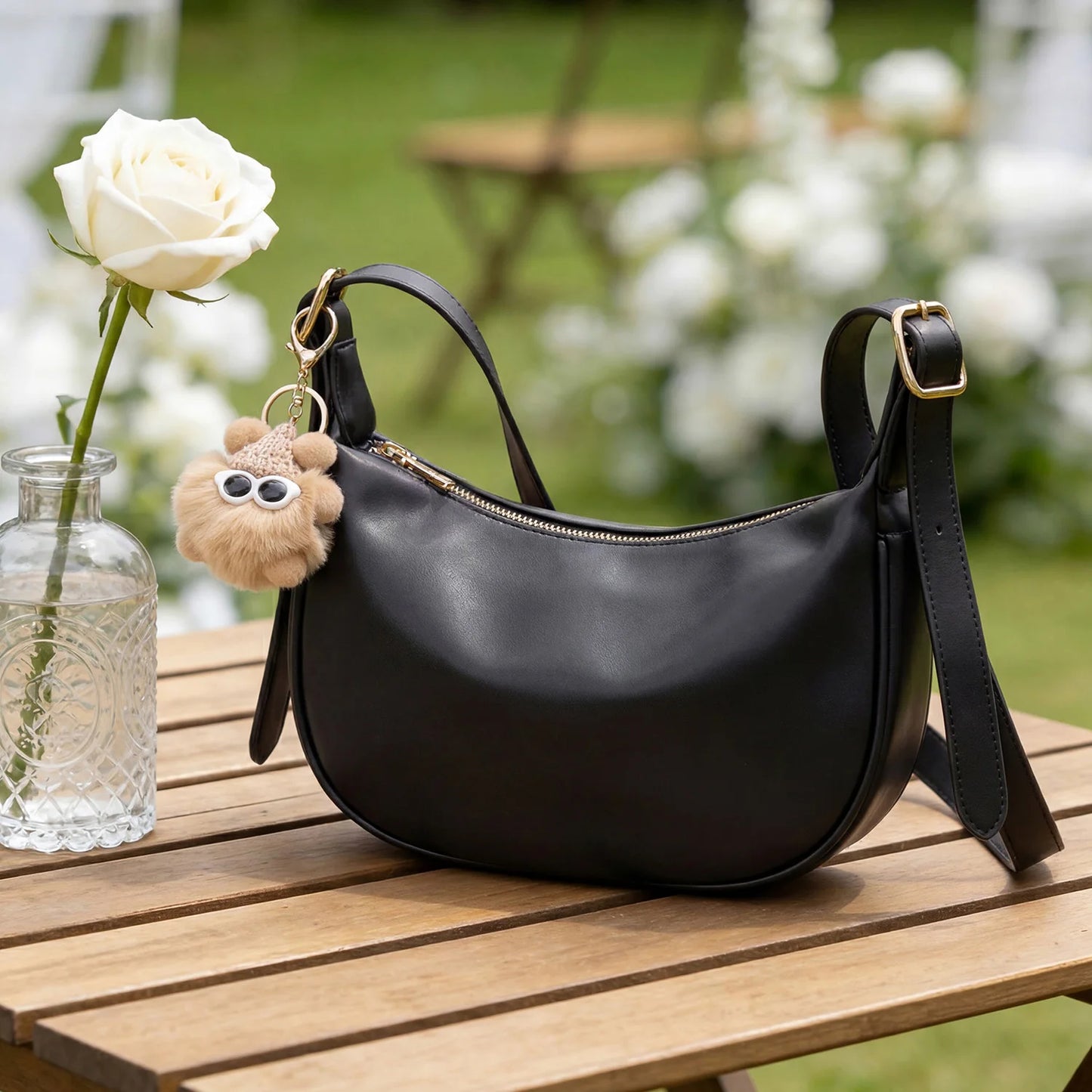 Dumpling Shoulder Bag – Women's Minimalist Crossbody with Charm