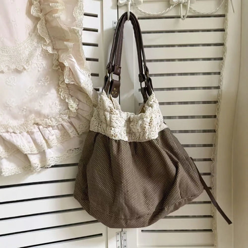 Lace Tote Bag Women's Retro Polka Dot Shoulder Bag