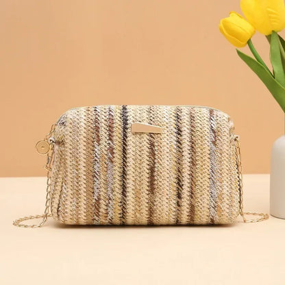 Straw Woven Crossbody Bag Women Summer Beach Chain Shoulder Purse