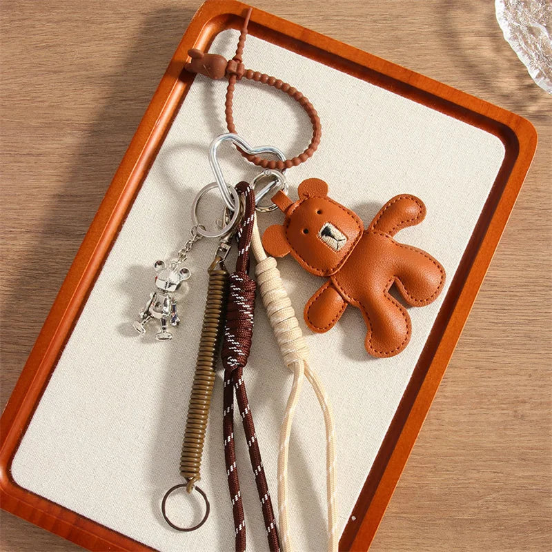 Little Bear Leather Keychain Pendant – Woven Rope Bag Charm