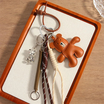 Little Bear Leather Keychain Pendant – Woven Rope Bag Charm