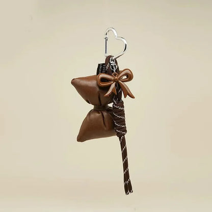 Cute Bow Mini Bag Keychain Charm – Quilted Leather Key Holder Pendant