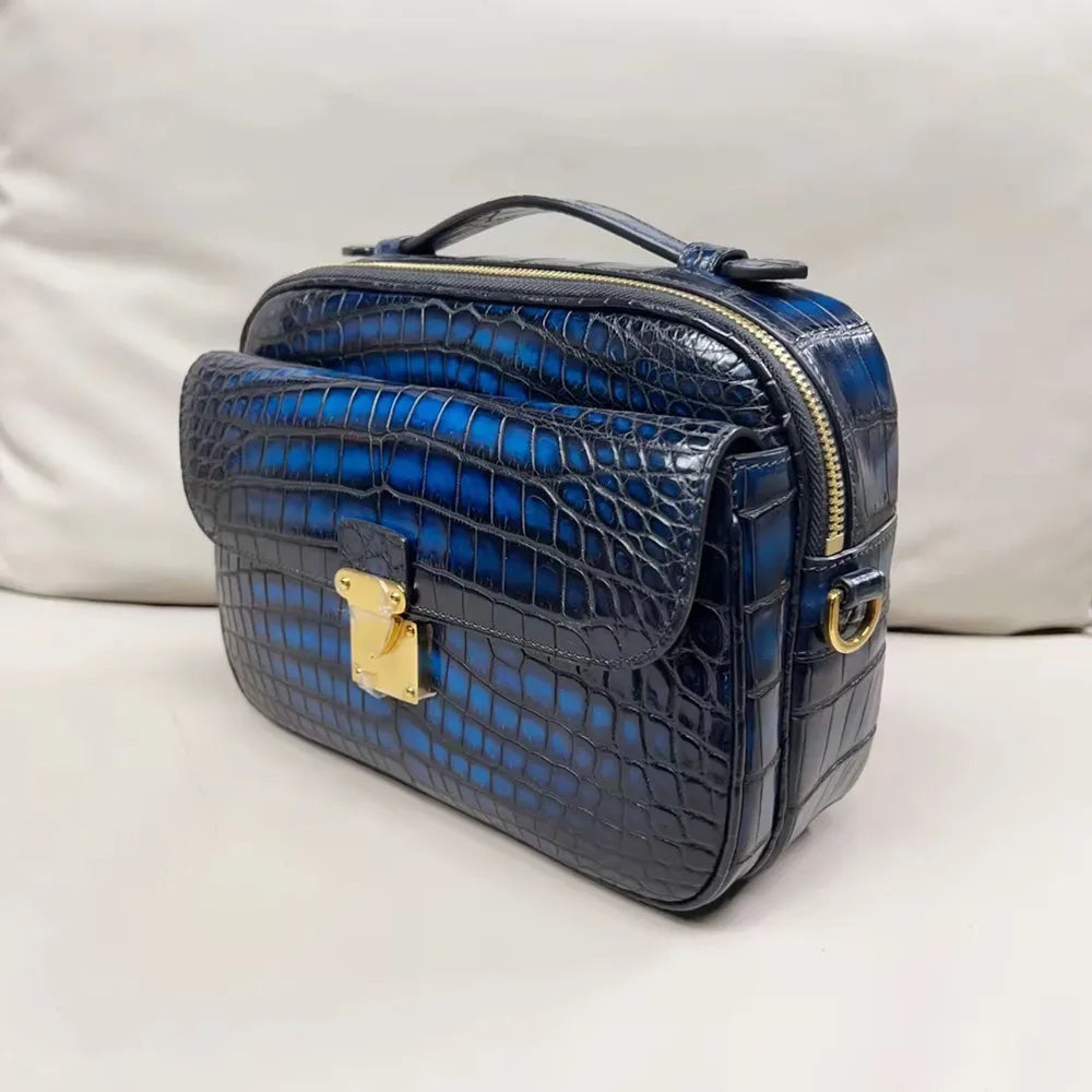 Crocodile Leather Hand-Painted Men's Shoulder Bag | Luxury Postman Bag