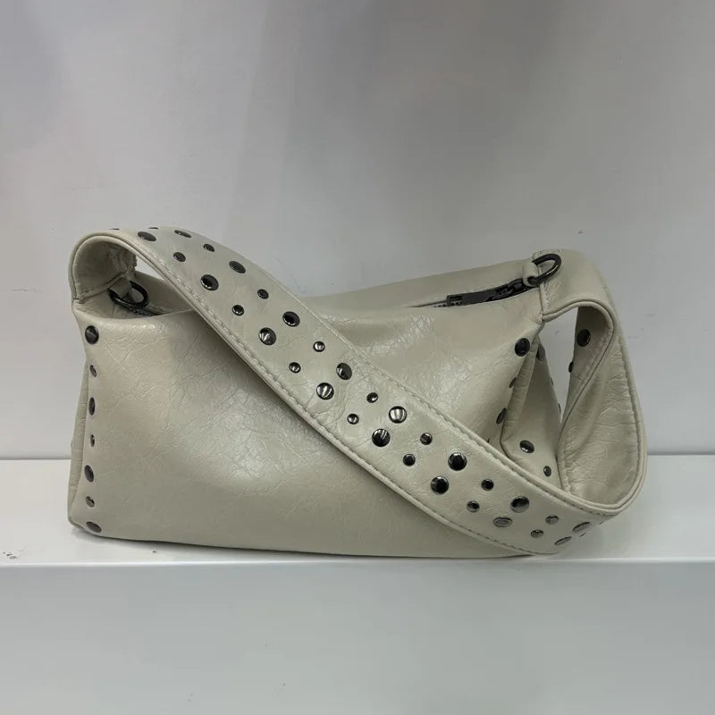 Vintage Rivet Women Shoulder Bags Motorcycle Style Underarm Bag Luxury Soft Pu Leather Crossbody