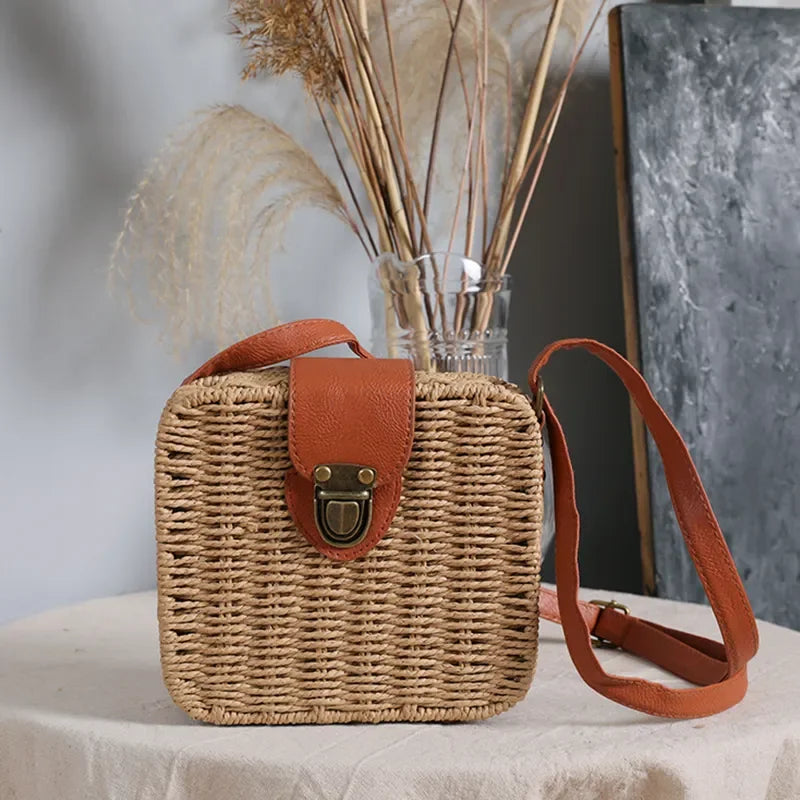 Rattan Straw Crossbody Bag – Handmade Woven Women's Purse