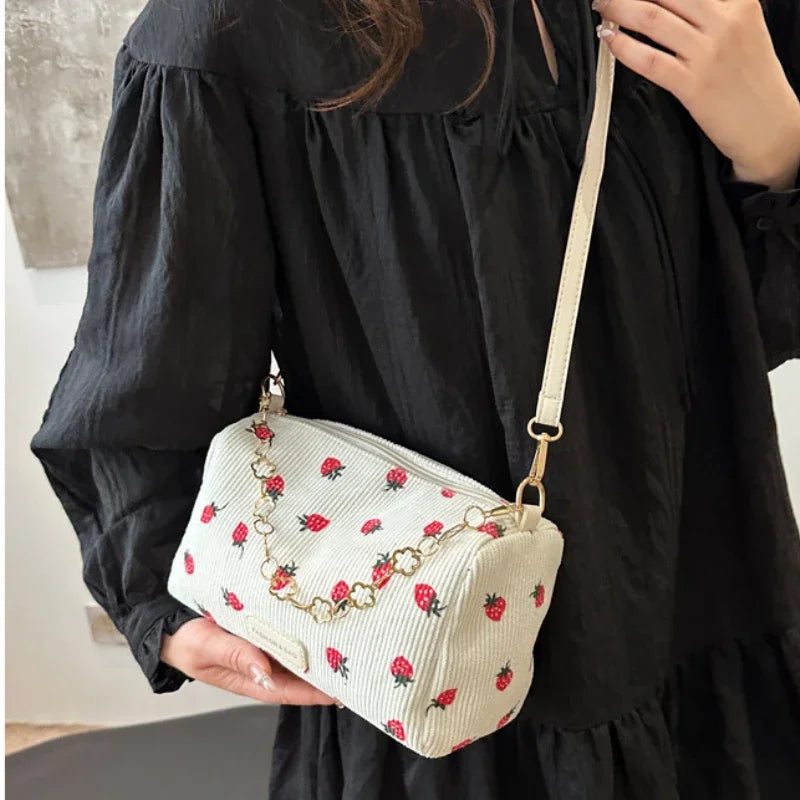 Corduroy Small Fresh Strawberry Crossbody Bag Chain Niche Pillow Casual Versatile Commuter Underarm