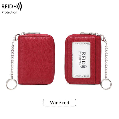 RFID Blocking Women's Accordion Card Holder Wallet with Key Ring