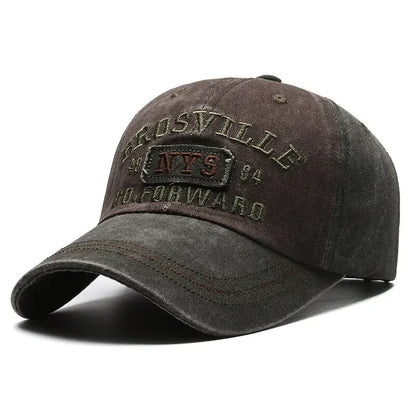 Distressed Washed Cotton Baseball Cap – Letter Embroidery Dome Hat