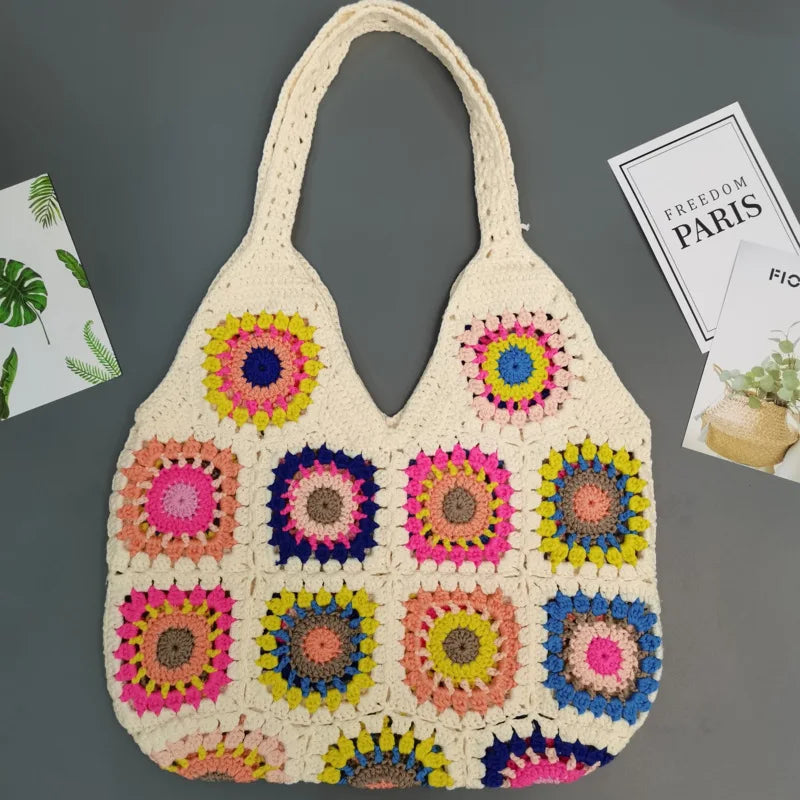 Bohemian Paisley Crochet Women Shoulder Bags Knitting Large Tote Bag Casual Lady Handbags Big