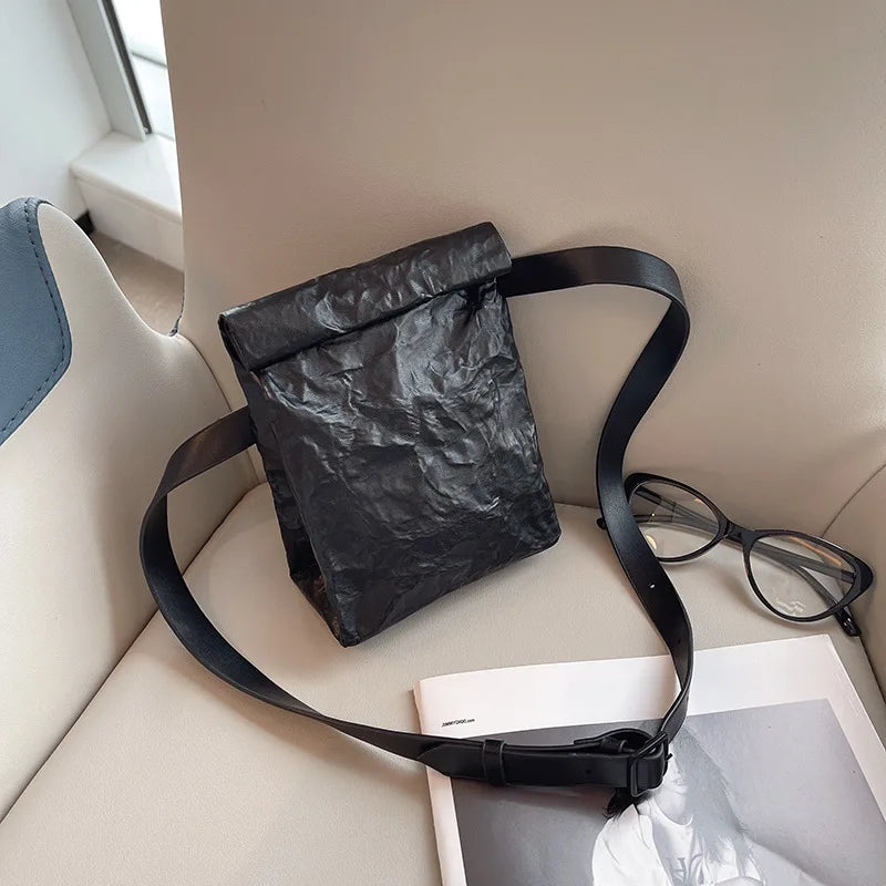 Korean Pleated Leather Crossbody Bag – Trendy Folding Square Phone Bag