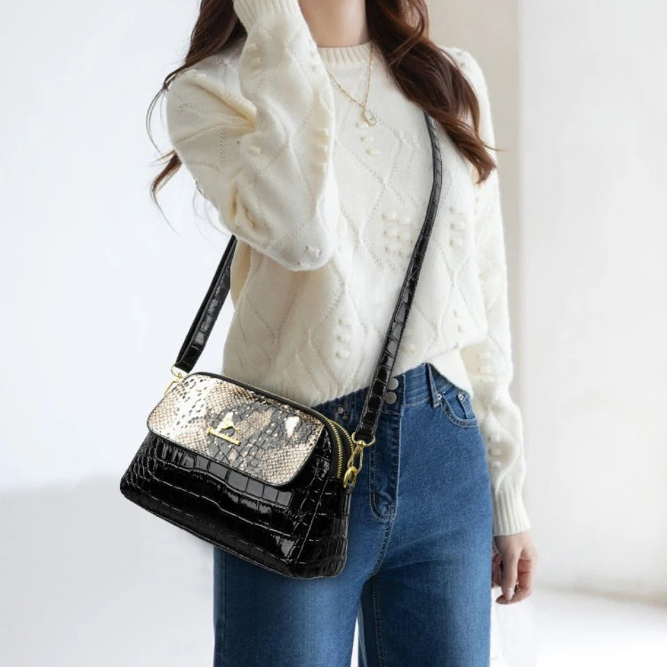 Snake Pattern Crossbody Bag for Women – Patent Leather