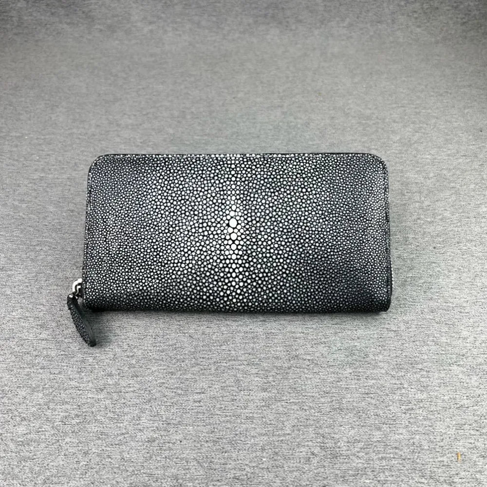 Stingray Leather Wallet, Genuine Zip-Around Long Wallet Unisex