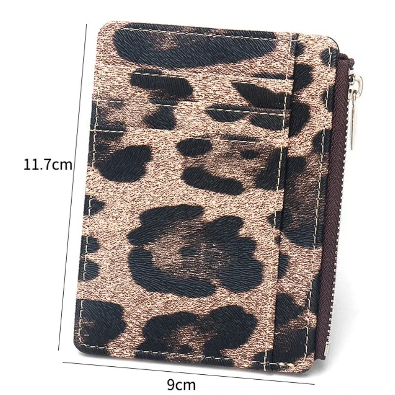 Leopard Print Slim Card Wallet – Zipper Coin Purse