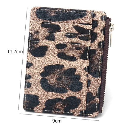 Leopard Print Slim Card Wallet – Zipper Coin Purse