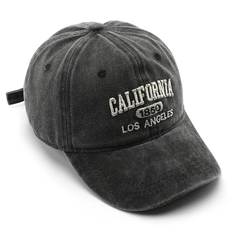 Vintage Washed Cotton Baseball Cap – Embroidered Letter Hat for Men & Women