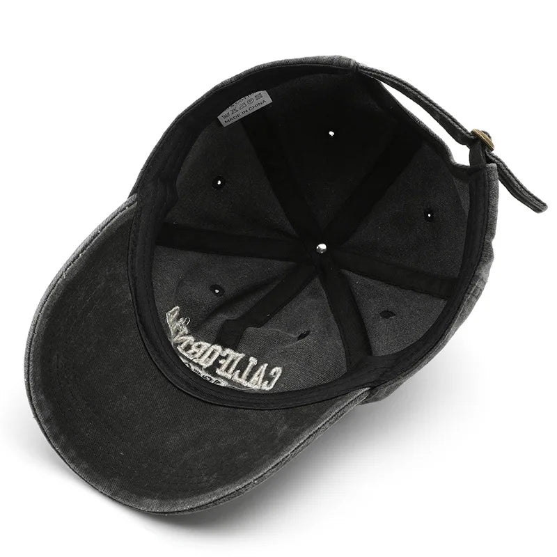 Vintage Washed Cotton Baseball Cap – Embroidered Letter Hat for Men & Women