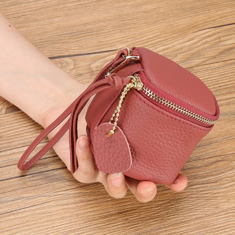 Vintage Leather Mini Cosmetic Bag – Lipstick & Coin Purse with Wrist Strap