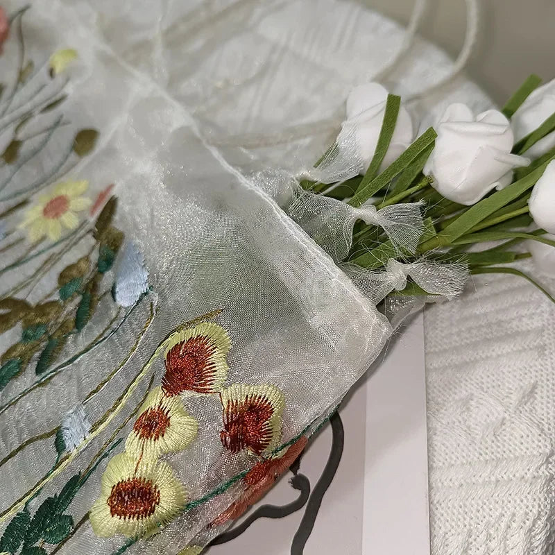 Floral Embroidered Mesh Tote Bag – Handmade Lace Handbag