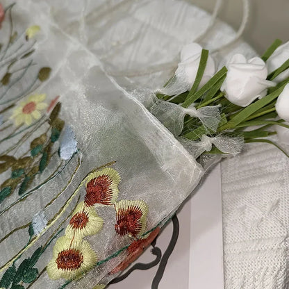Floral Embroidered Mesh Tote Bag – Handmade Lace Handbag