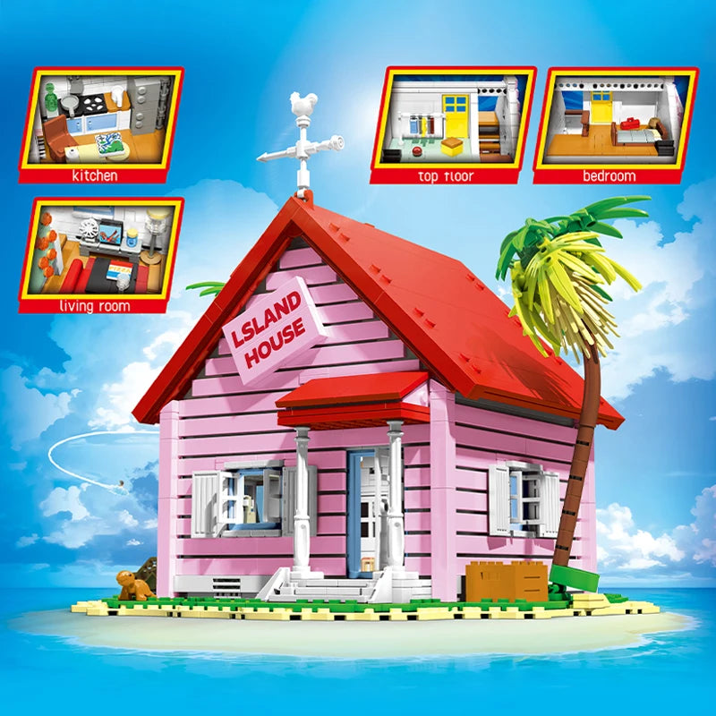 Pink Island House Building Blocks Set – 1434 Pcs Seaside Villa Model