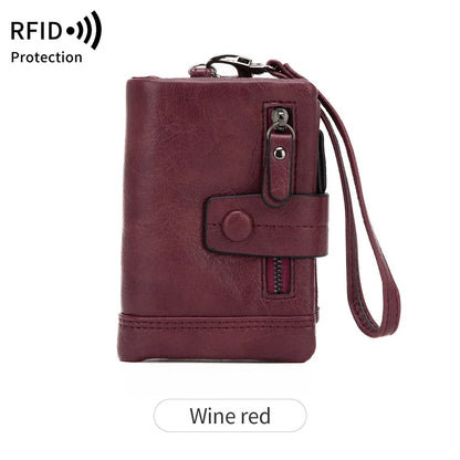 RFID Blocking Women's Short Wallet – Large Capacity with Wristlet