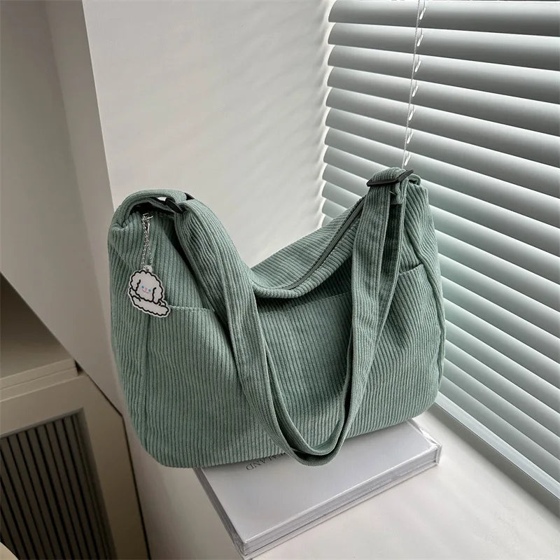 Corduroy Shoulder Tote Bag – Women's Striped Large Capacity
