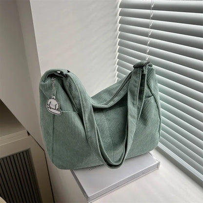 Corduroy Shoulder Tote Bag – Women's Striped Large Capacity