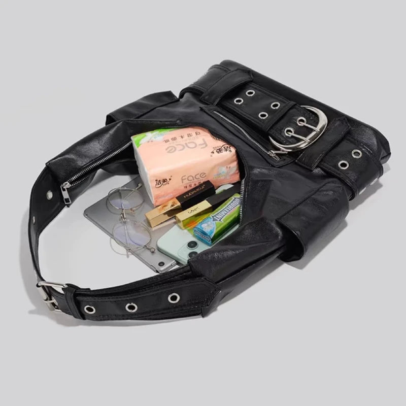 Y2K Belt Buckle Shoulder Bag – Edgy PU Leather Purse for Women