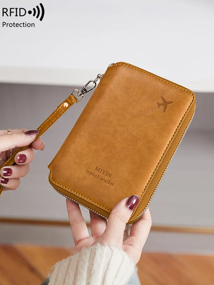 RFID Blocking Travel Passport Wallet – Retro Zip Wristlet