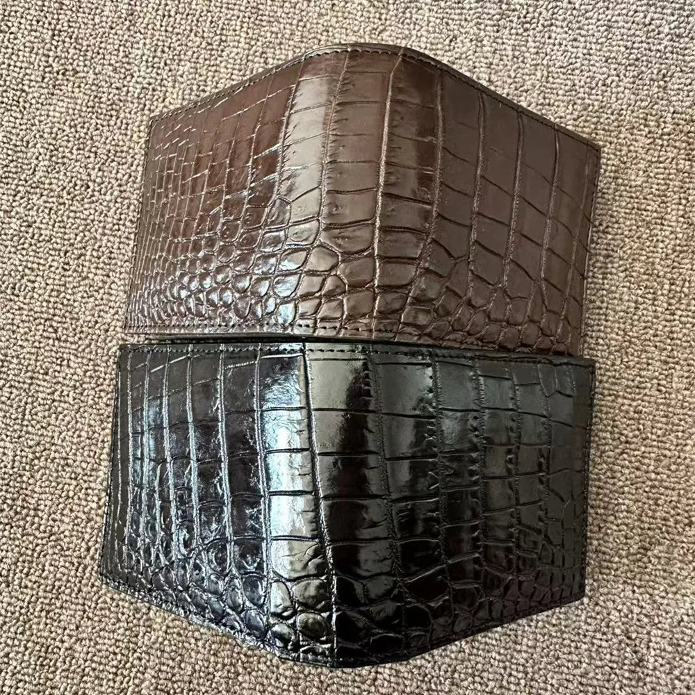 Genuine Leather Crocodile-Embossed Card Holder Wallet