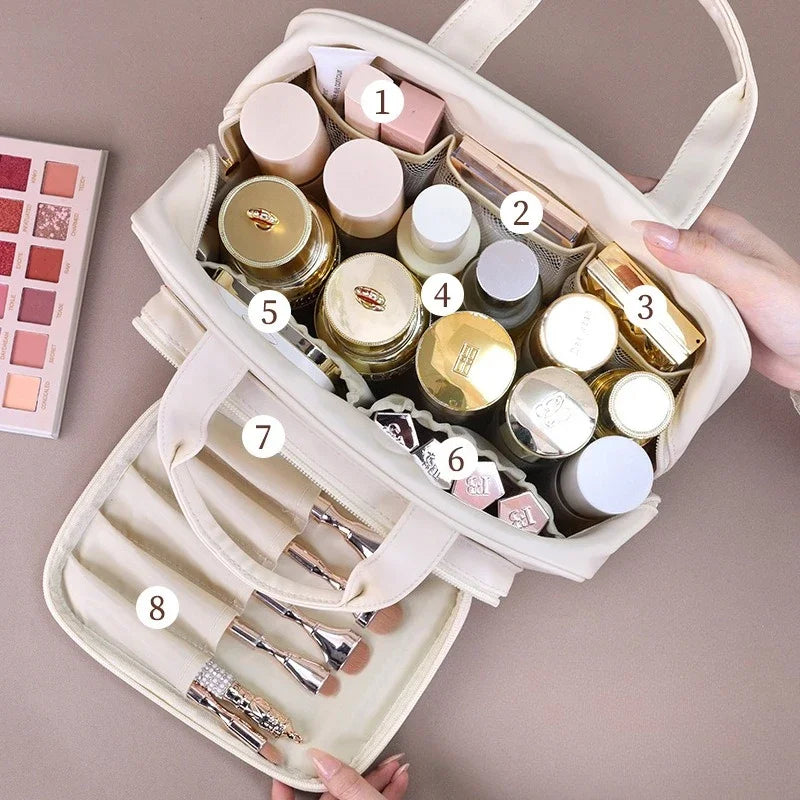 Pu Leather Cosmetic Bag Women Multifunctional Portable Storage Makeup Large Capacity Travel Toiletry