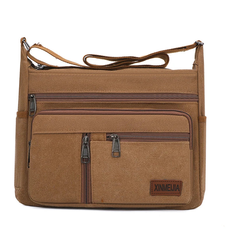 Men's Canvas Crossbody Shoulder Bag Multi-Compartment