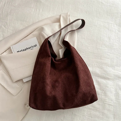 Faux Suede Large Tote Bag for Women – Retro Shoulder Hobo Handbag