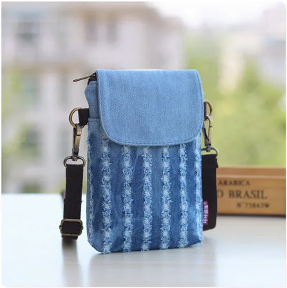 Denim Mini Crossbody Phone Bag – 3-Layer Women's Purse