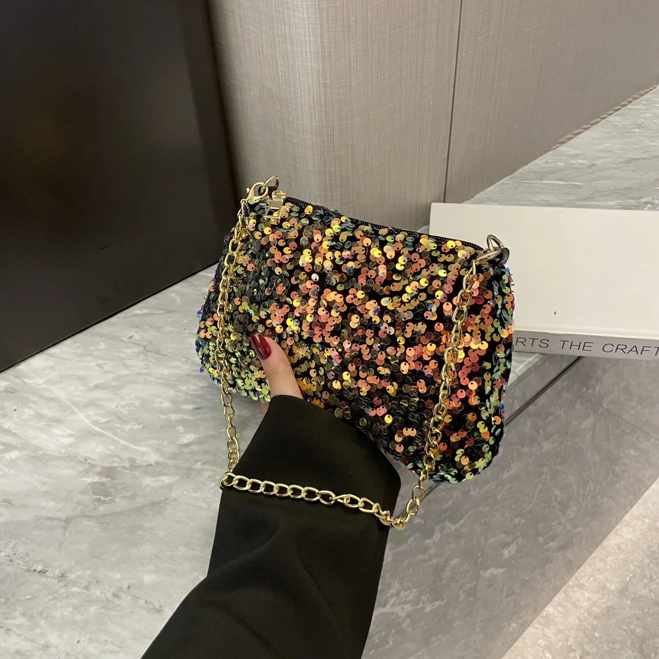Sequin Chain Crossbody Bag – Women's Evening Clutch Purse
