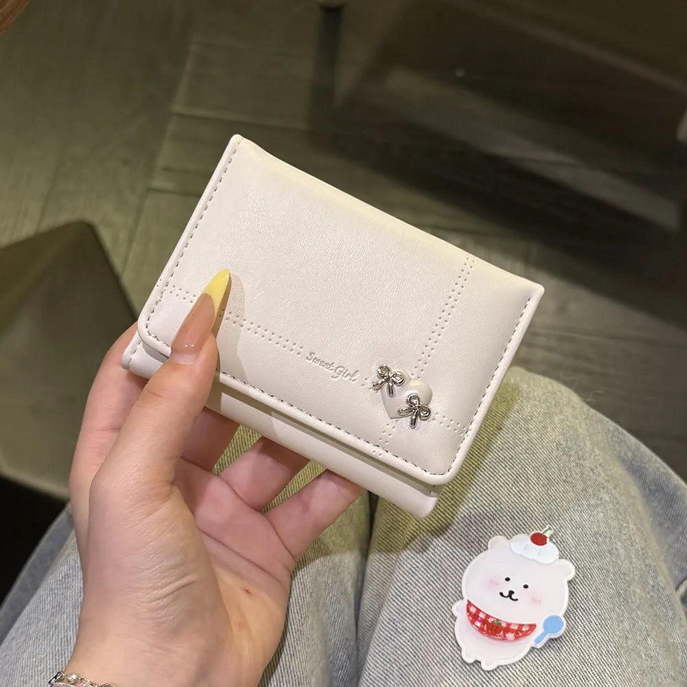 Cute Bow Heart Short Wallet for Women – Large Capacity Card Holder