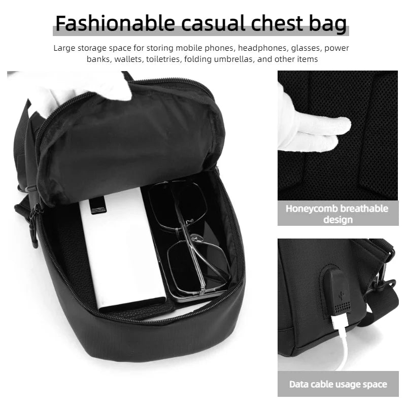 Sling Chest Bag for Men with USB Port – Crossbody Pack