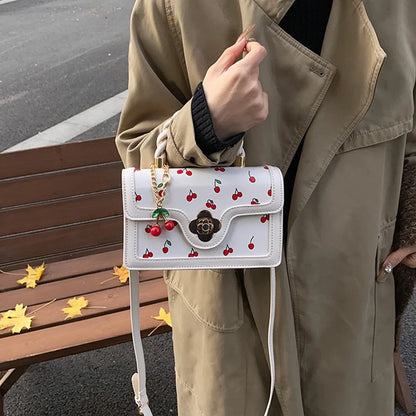 Cherry Print Crossbody Bag with Twisted Top Handle