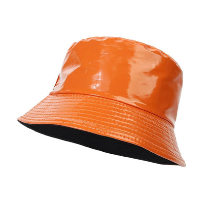 Reversible Faux Leather Bucket Hat for Women – Waterproof PU