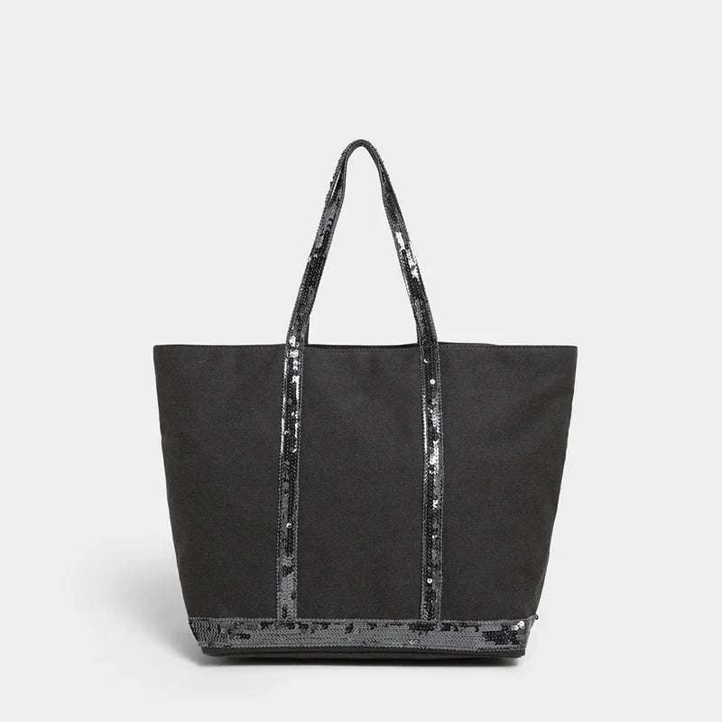 Sequin Woven Tote Bag – Large Straw Shopper for Women